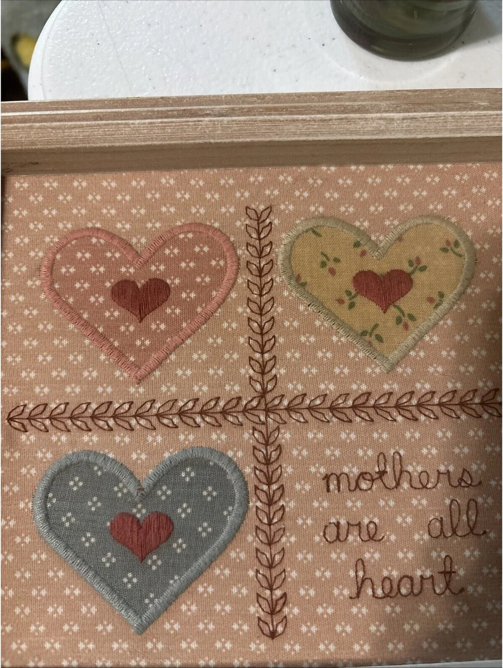 Folk Art Quilted Heart Apolique Framed Mothers Are All Heart